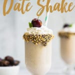 date ice cream shake with whipped cream and cherry by sweet simple vegan for pinterest
