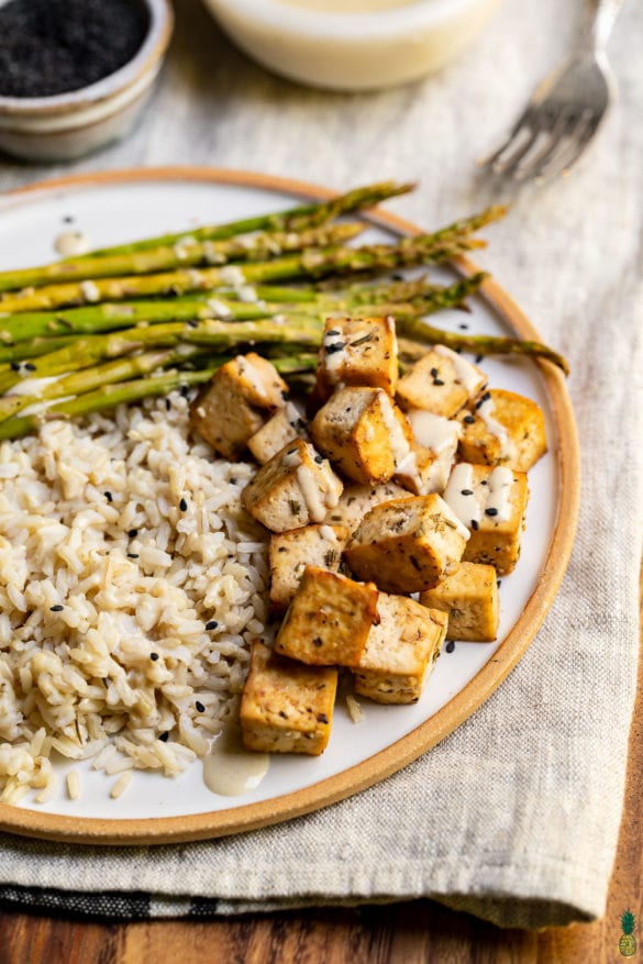 Lemon Pepper Tofu Sheet Pan Dinner - Sweet Simple Vegan