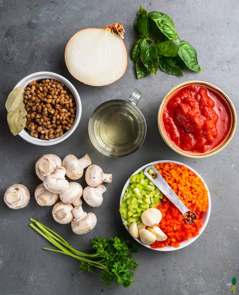 ingredients for vegan bolognese​ Sauce on a blue background