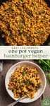 overhead image of vegan hamburger helper unclose in pot and in a bowl for pinterest