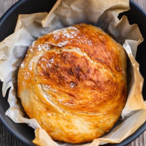 fresh no knead bread in a dutch oven by sweet simple vegan