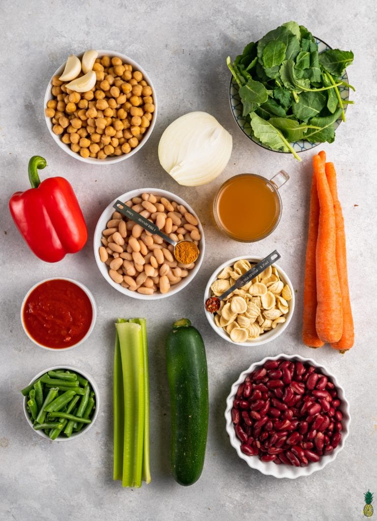 overhead image of ingredients for one pot minestrone soup