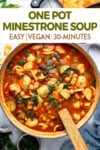 one-pot minestrone soup in large pot styled and taken from overhead for pinterest