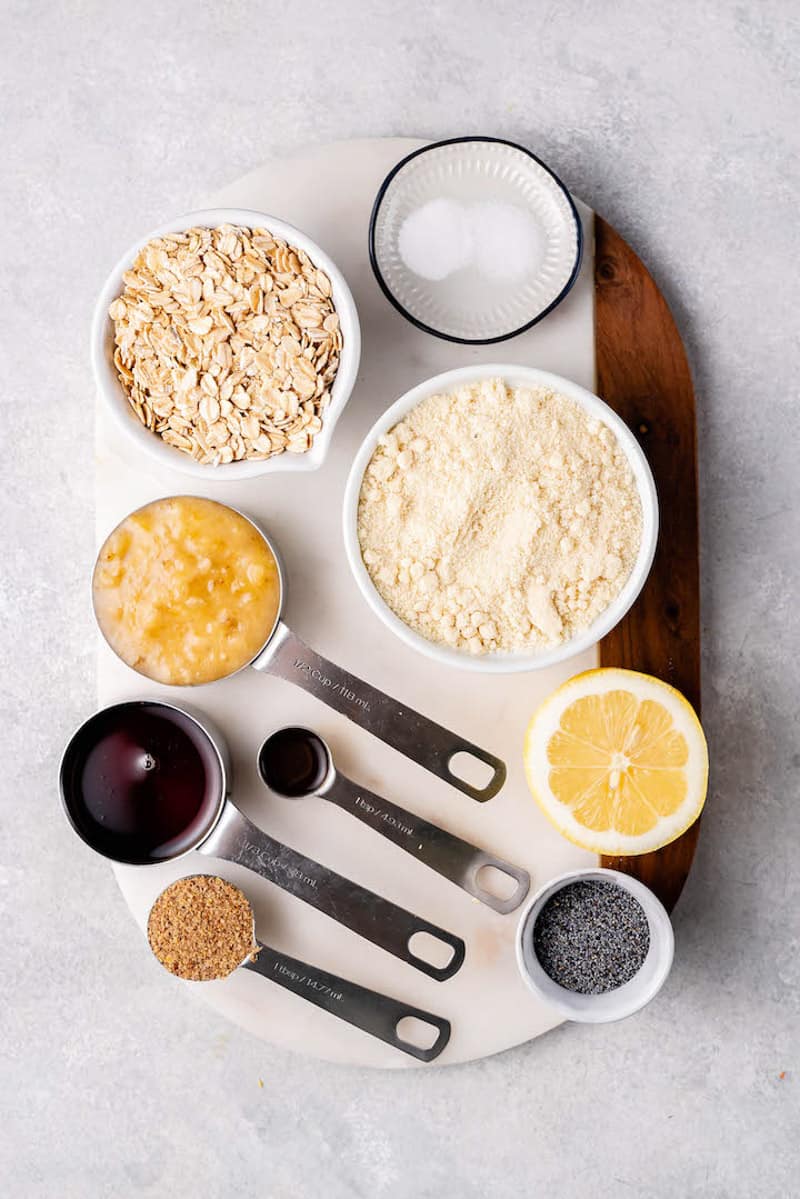 overhead image of ingredients for the lemon poppy seed breakfast cookies