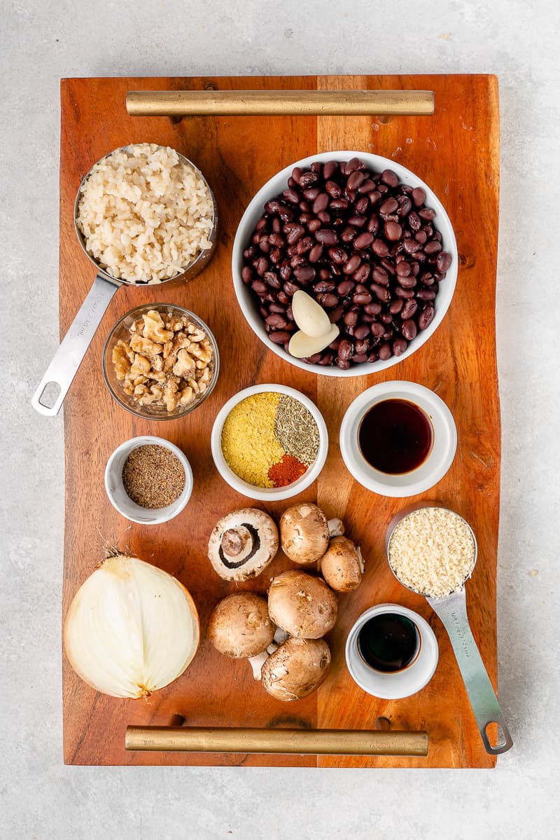 overhead ingredients of grillable veggie burger ingredients