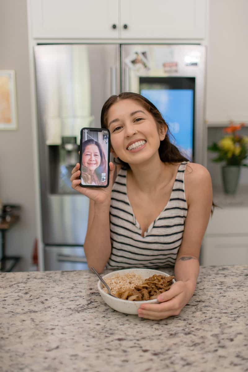 Jasmine posing with her mom and the bistek tagalong