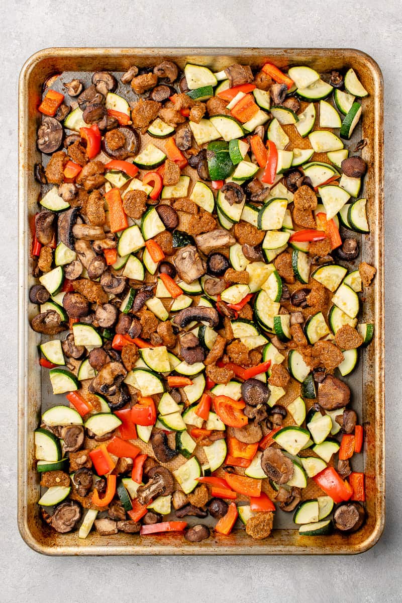 roasted vegetables on sheet pan