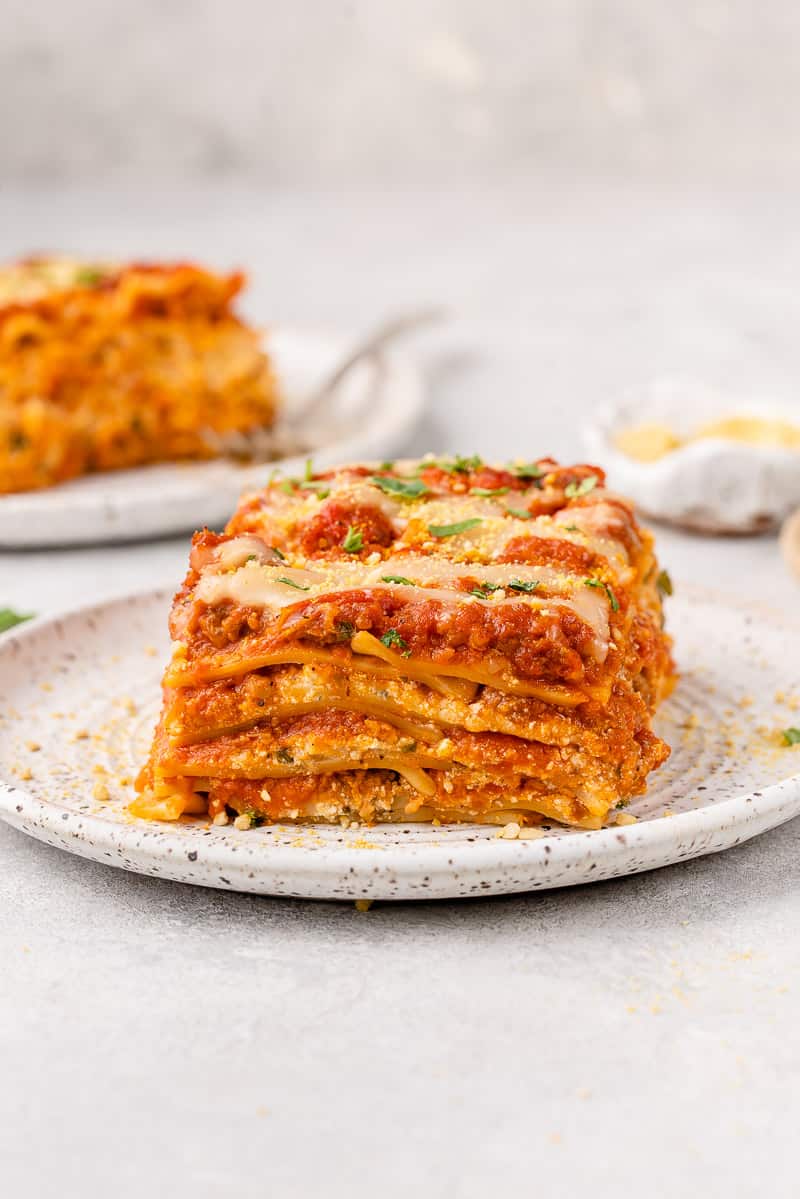 image of lasagna cut on a plate