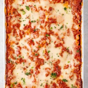 overhead image of lasagna baked