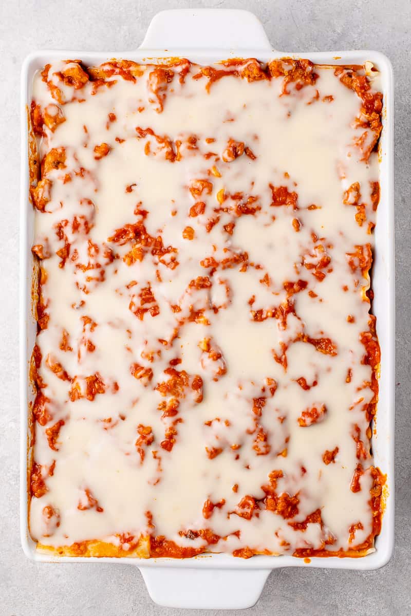 overhead image of lasagna uncooked