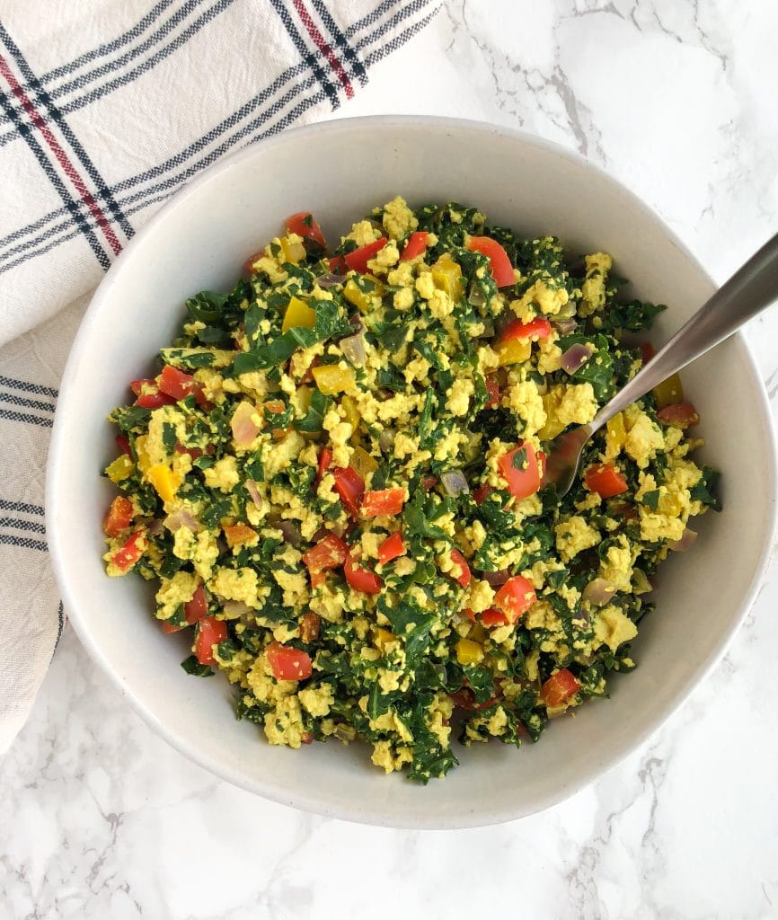 overhead image of Quick Oil-Free Tofu Scramble in a bowl