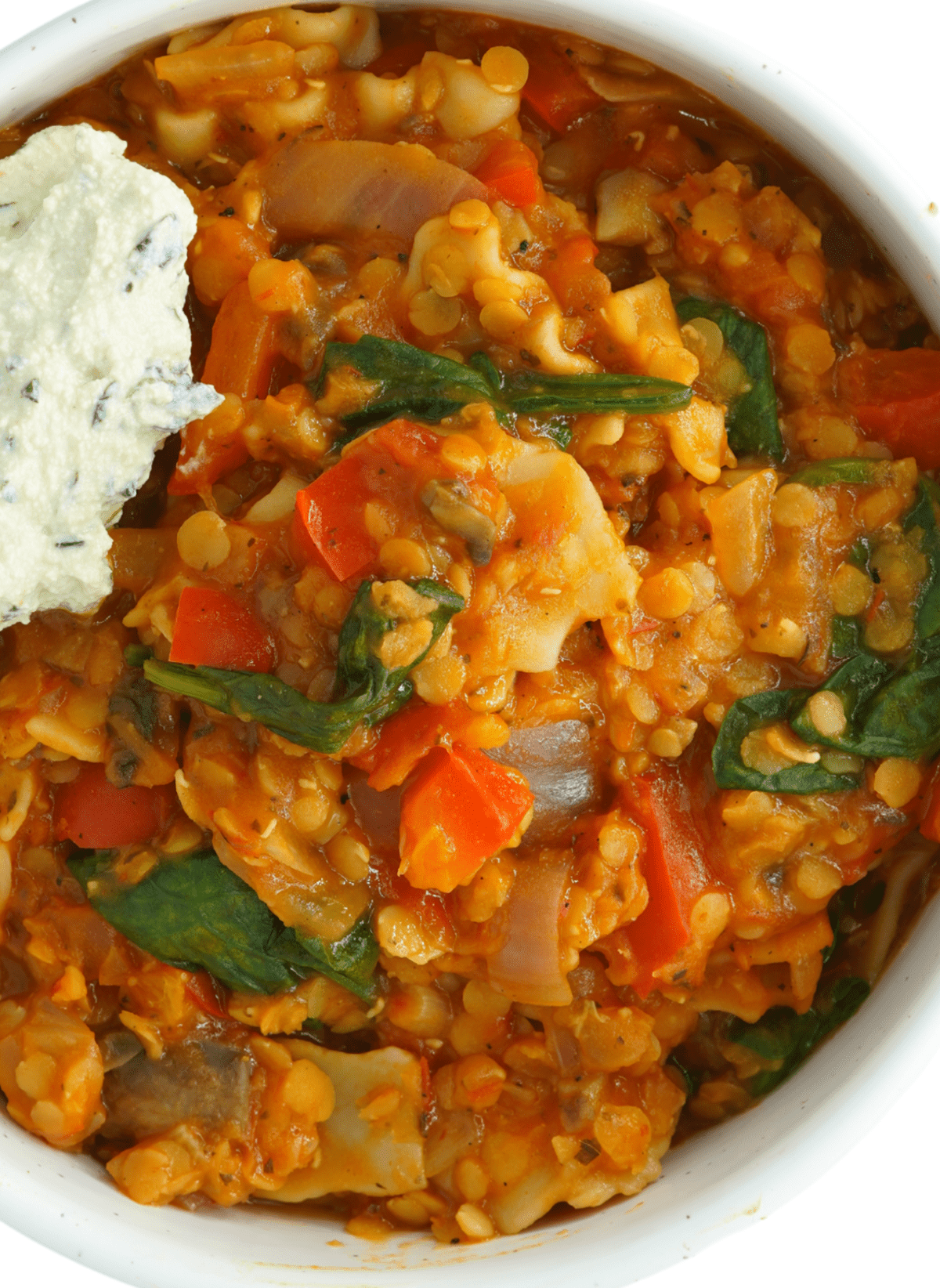 close up shot of Vegan Lasagna Soup 