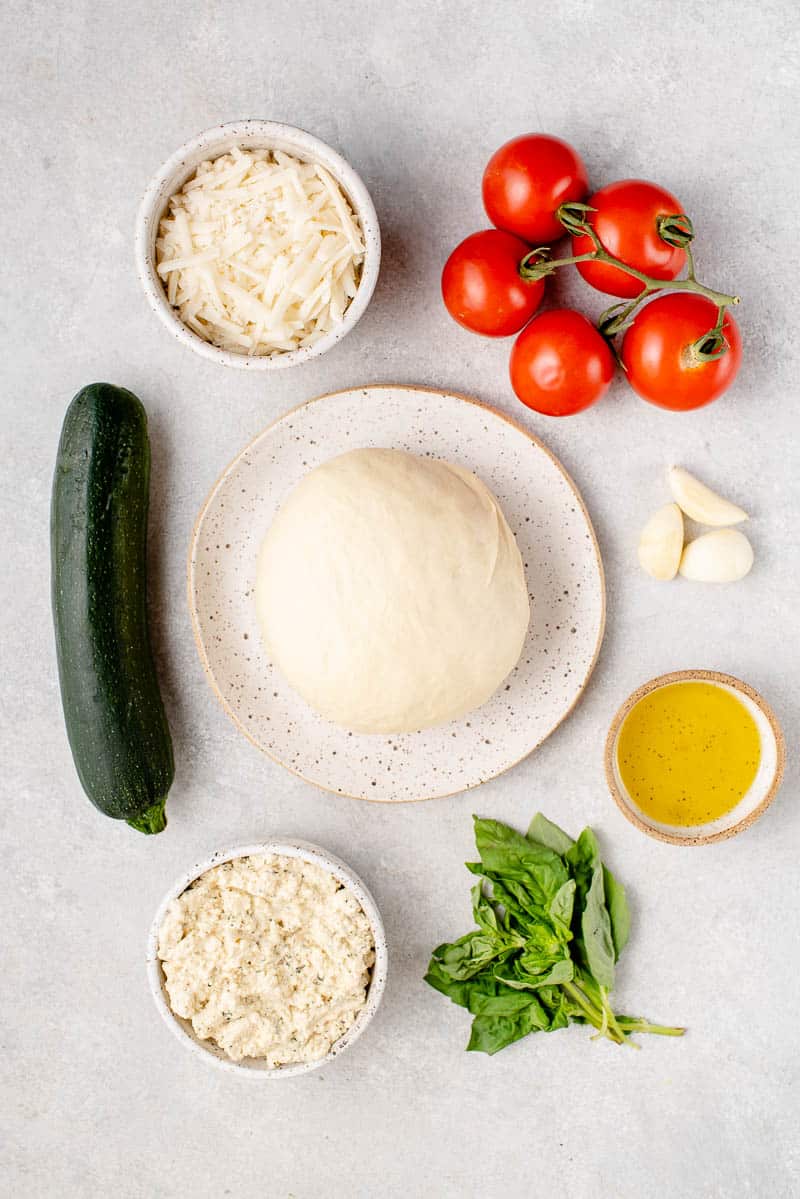 overhead photo of ingredients on light background