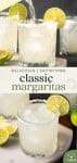 two images of margaritas in glasses and one being poured for pinterest
