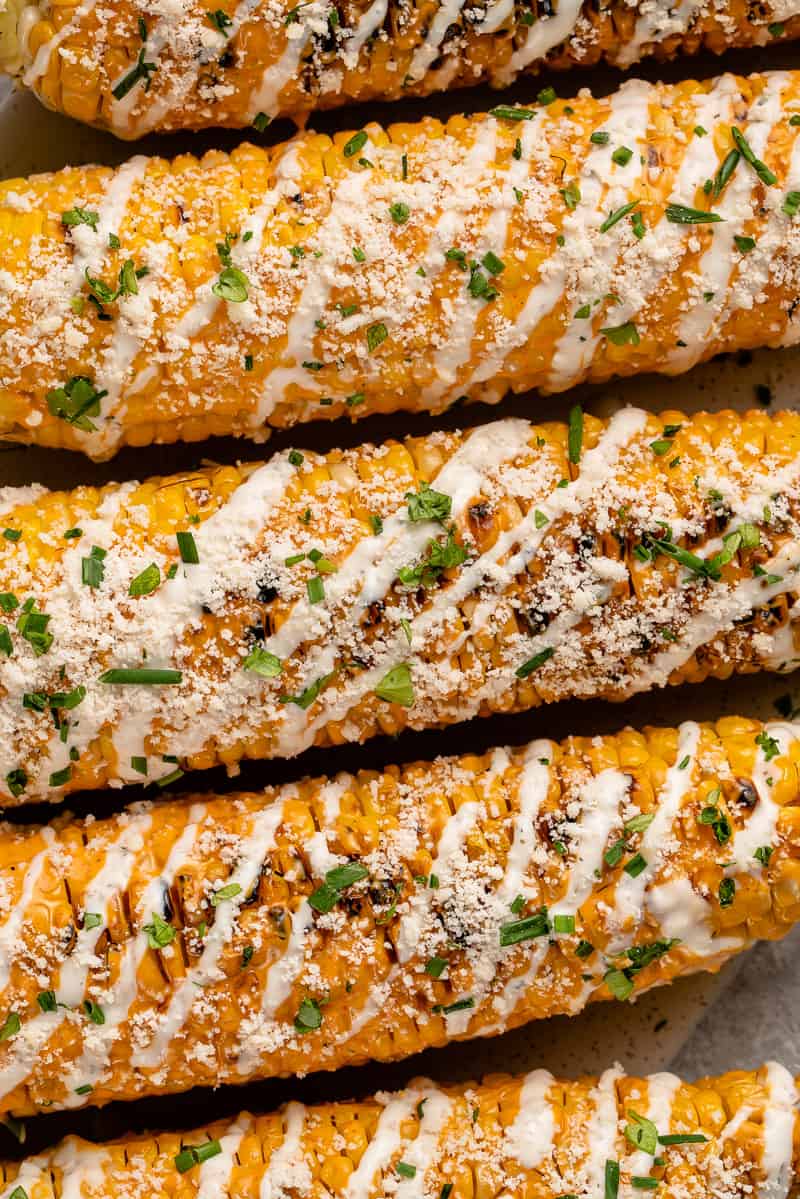 grilled buffalo corn with parmesan, ranch, parsley and chives