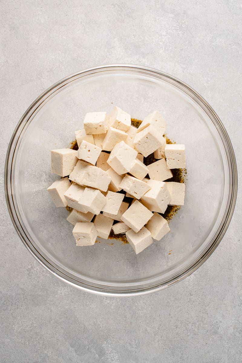 uncooked and unmixed tofu in a bowl