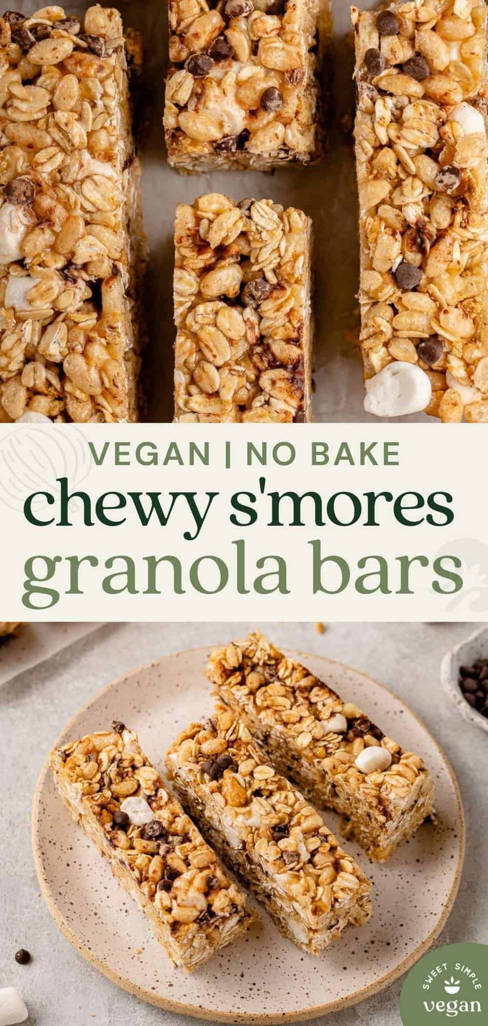 pinterest image of chewy s'mores granola bars with text