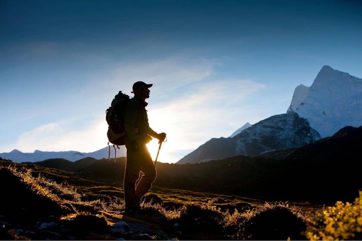 backlit hiking mountain sunset