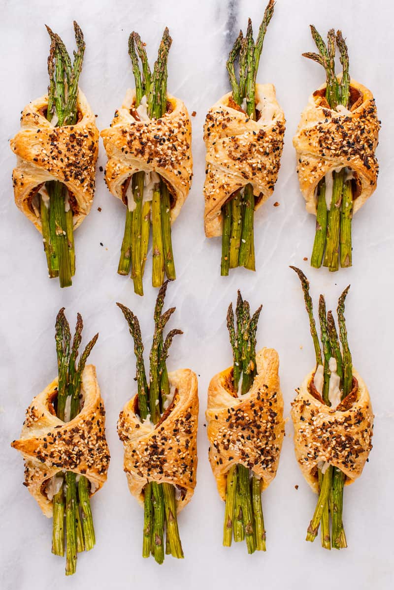 overhead cooked asparagus puffed pastry