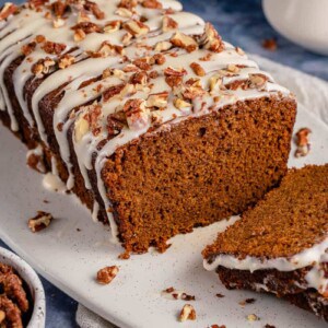 three quarter image of gingerbread loaf cake