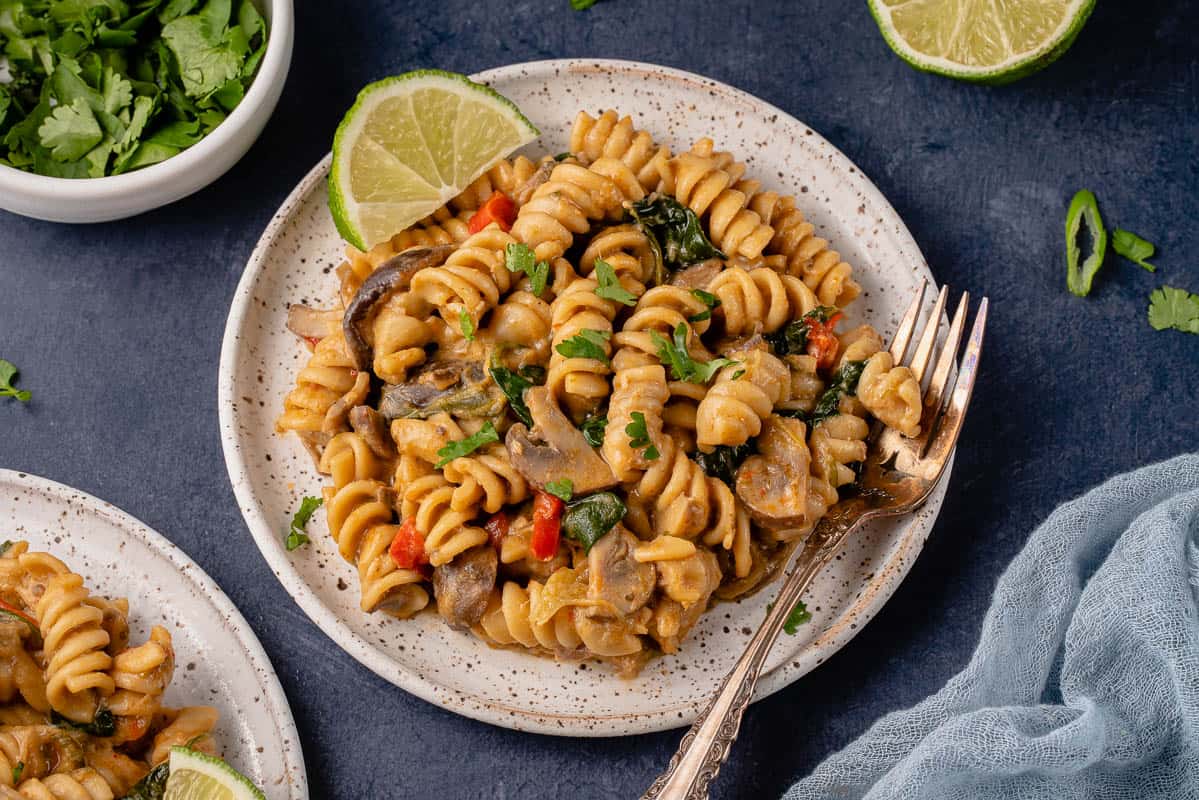 Instant Pot Creamy Red Curry Pasta White Plate