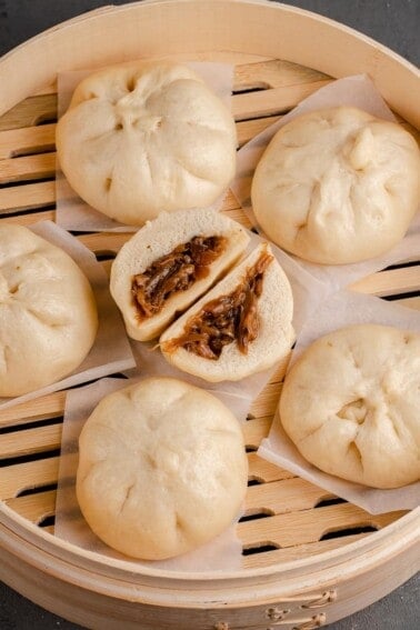 cooked siopao asado in steamer