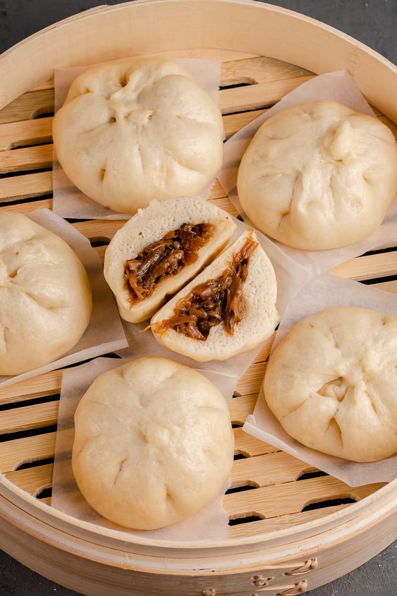 cooked siopao asado in steamer