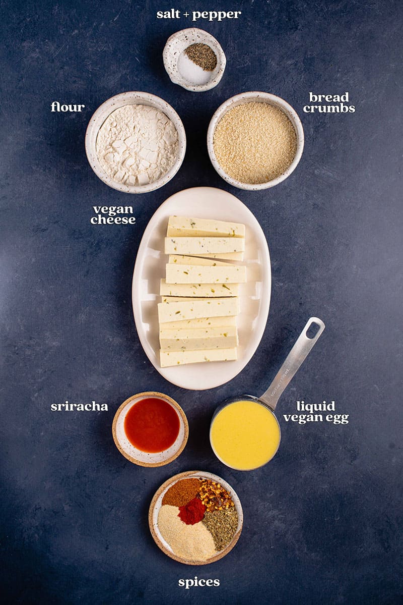 ingredients for spicy vegan mozzarella sticks