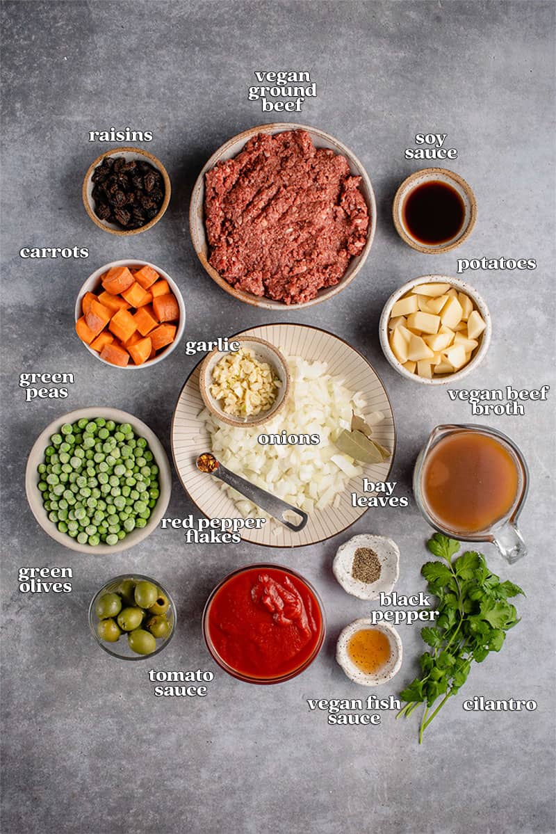 ingredients to make Vegan Giniling (Filipino Picadillo)