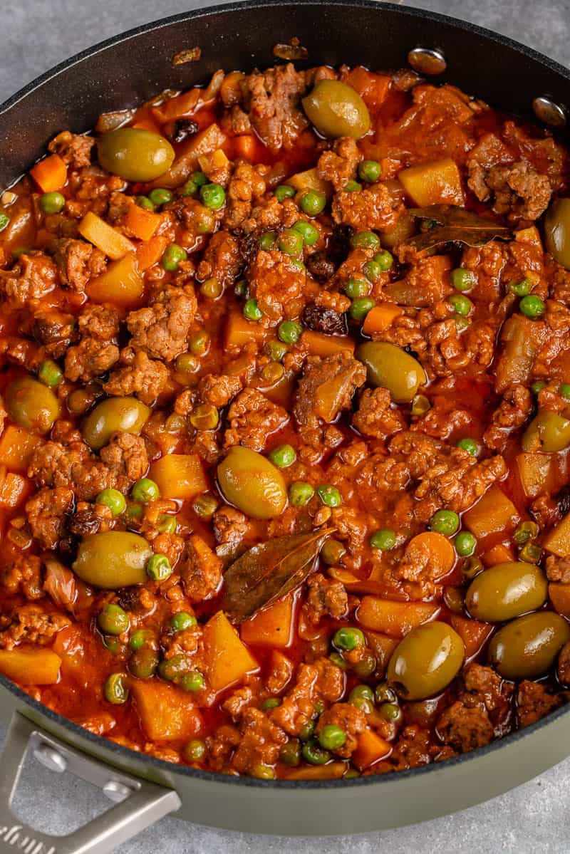 close up of vegan giniling aka filipino picadillo in pot