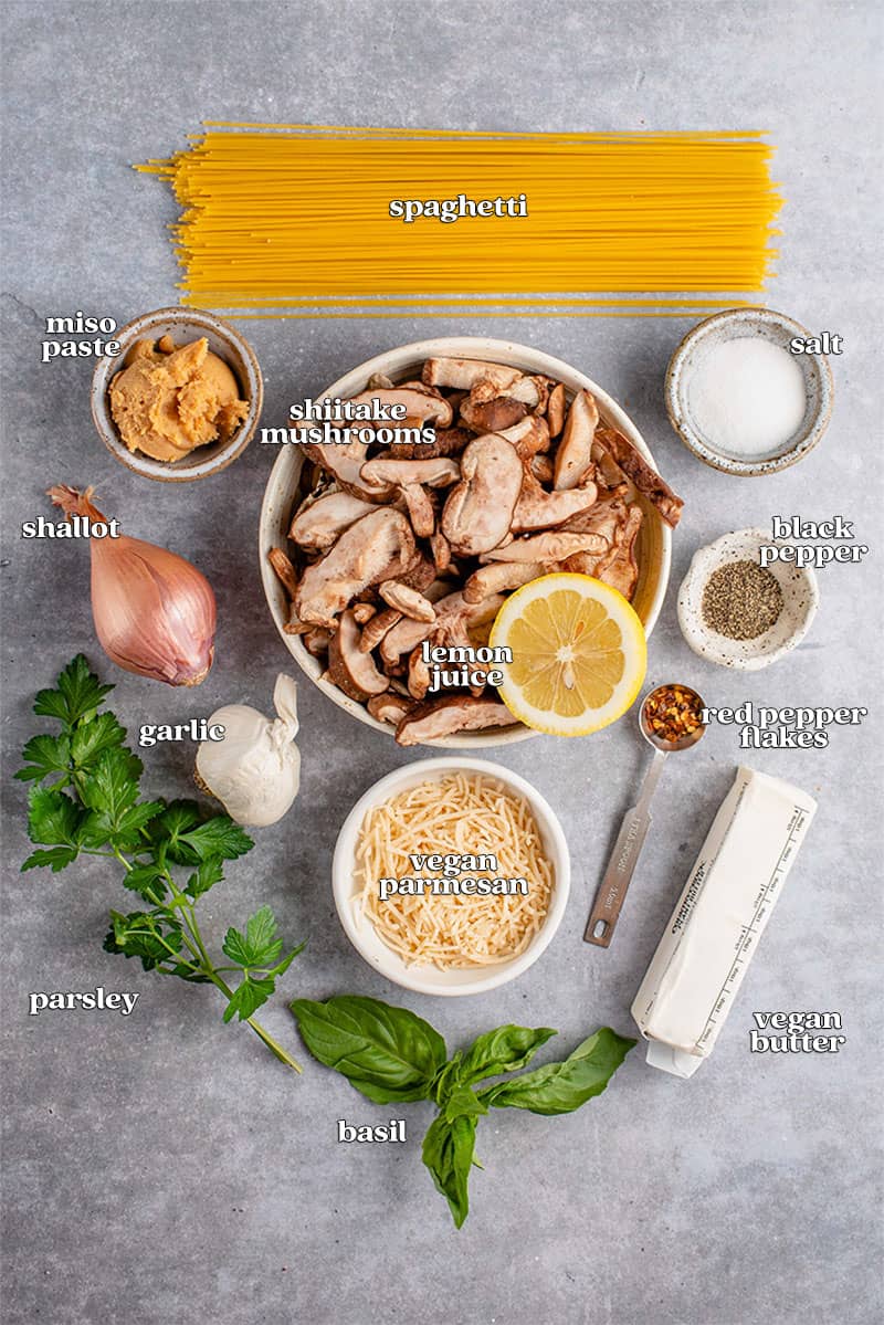 ingredients for Miso Garlic Butter Pasta (Dairy-Free)