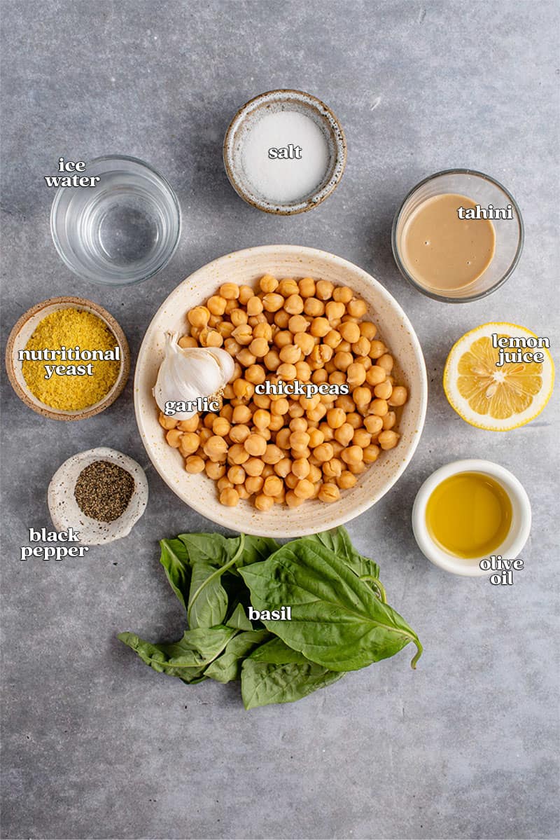 ingredients for basil pesto hummus