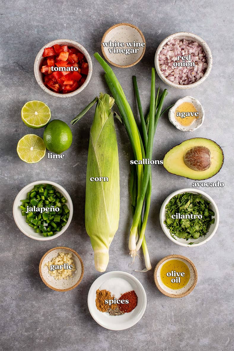 ingredients for Avocado and Roasted Corn Salad