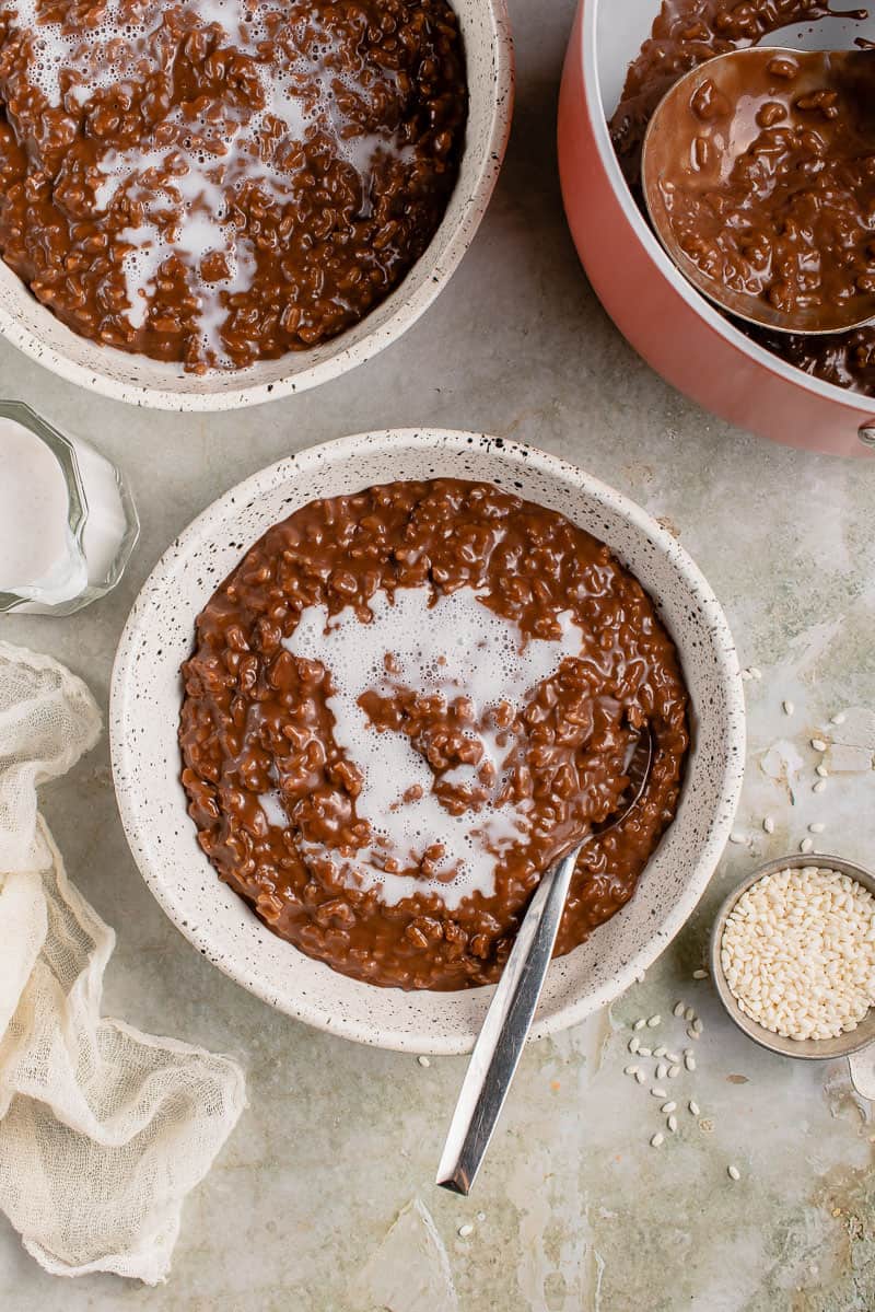 bowl of tsampurado with coconut milk