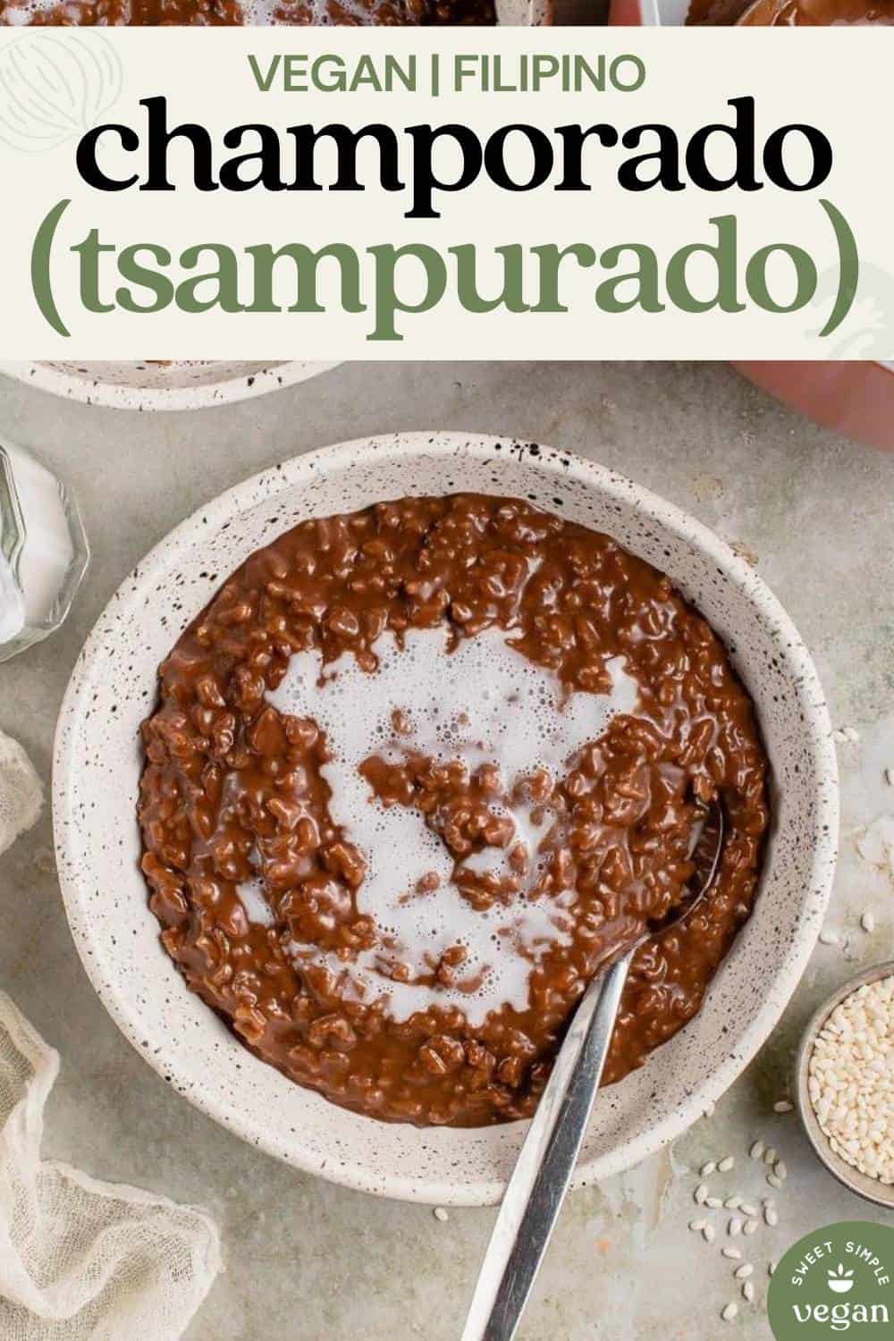 overhead champorado bowl with spoon for pinterest