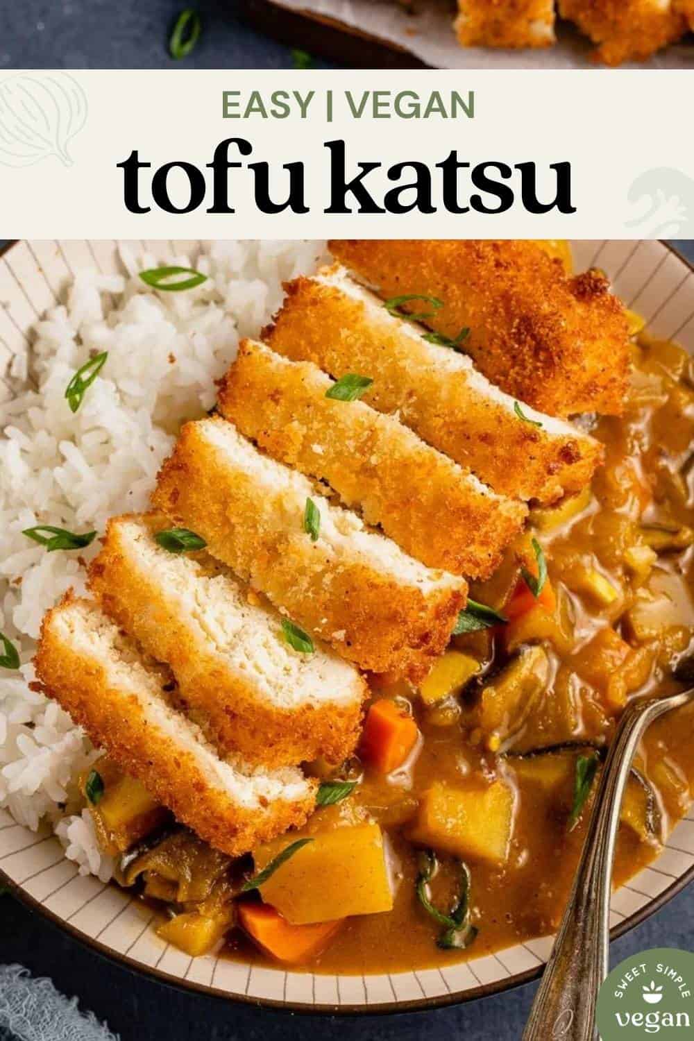 up close image of tofu katsu over curry for pinterest