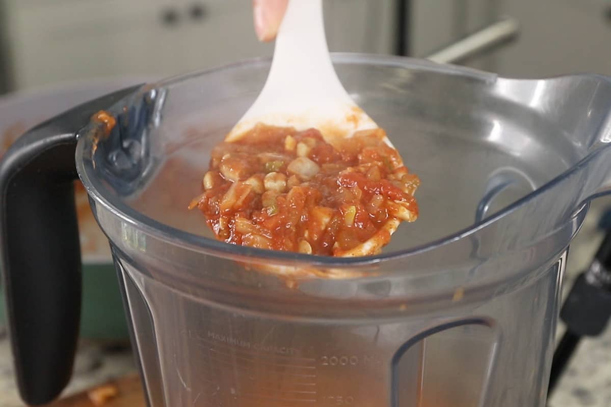 step by step sauce being transferred to blender