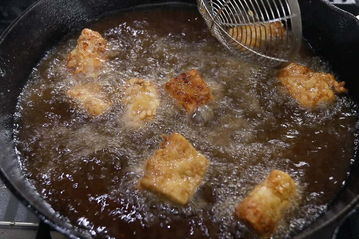 tofu being fried again