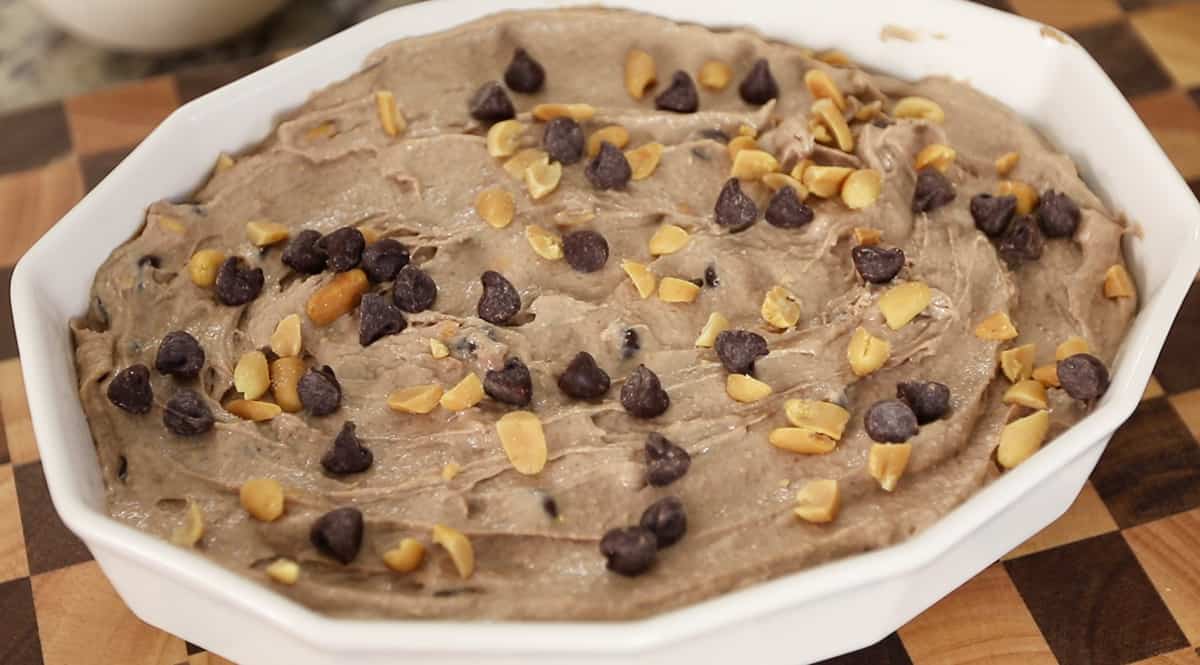 batter of Protein Baked Oatmeal in baking dish