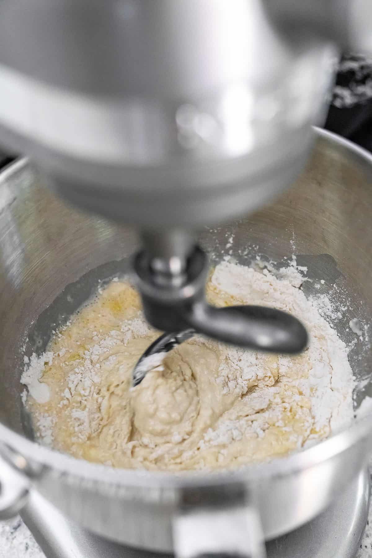 making dough in stainless steel standing mixer