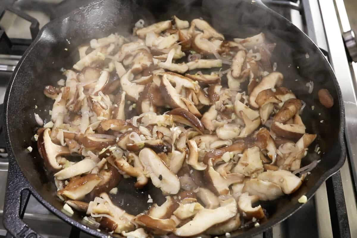 sautéed mushrooms in cast iron skillet