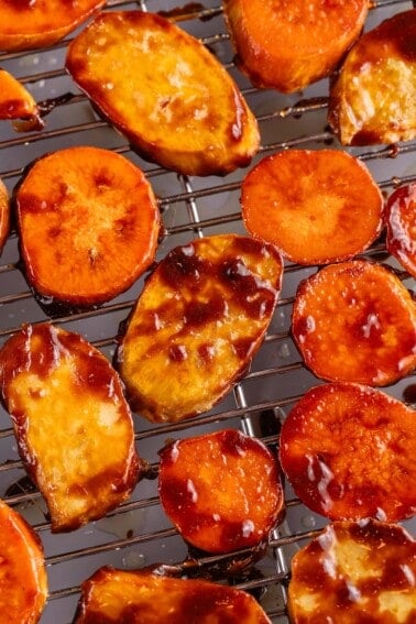 photo of candied sweet potatoes on cooling rack (kamotecue)