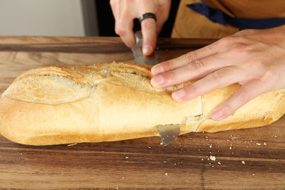 cutting french bread
