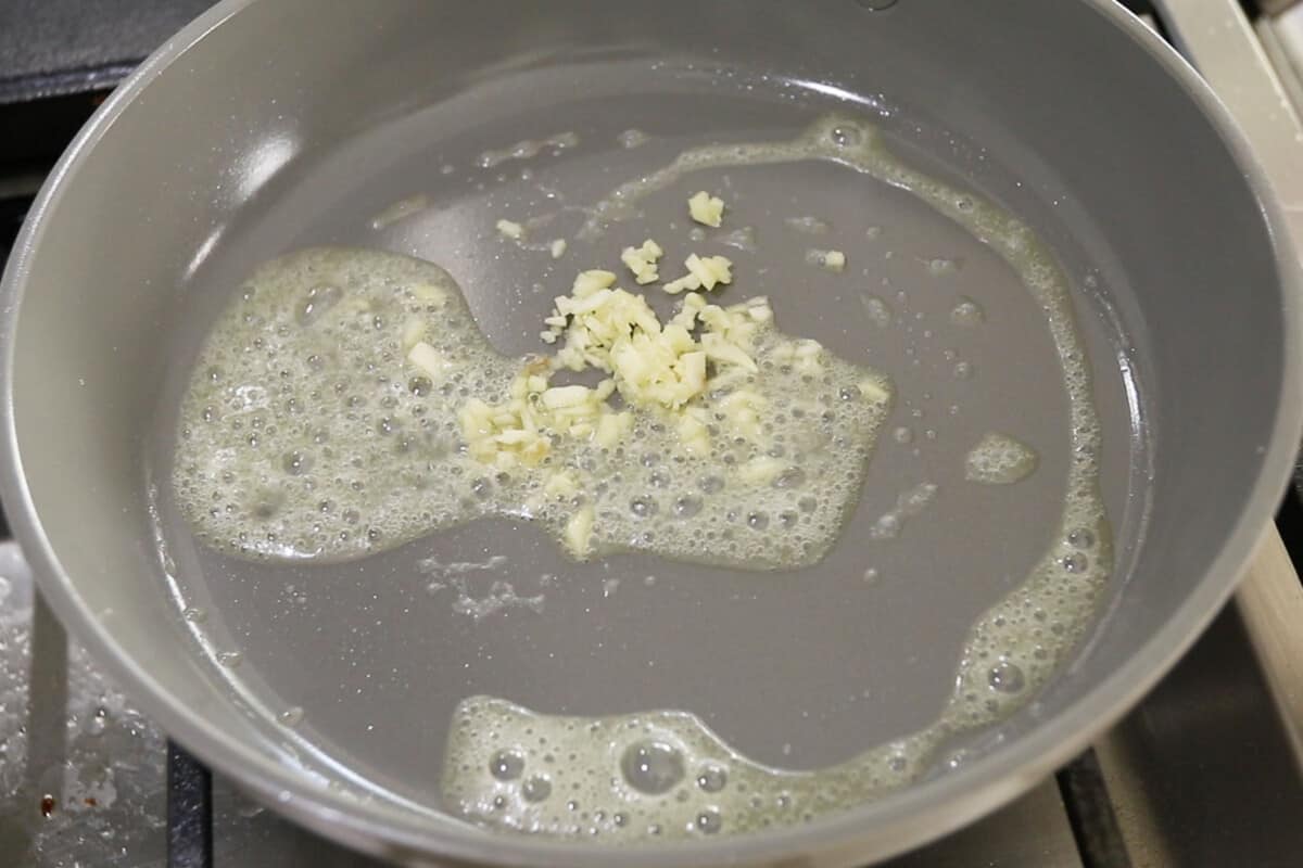 cooking garlic in butter for stovetop breadcrumbs