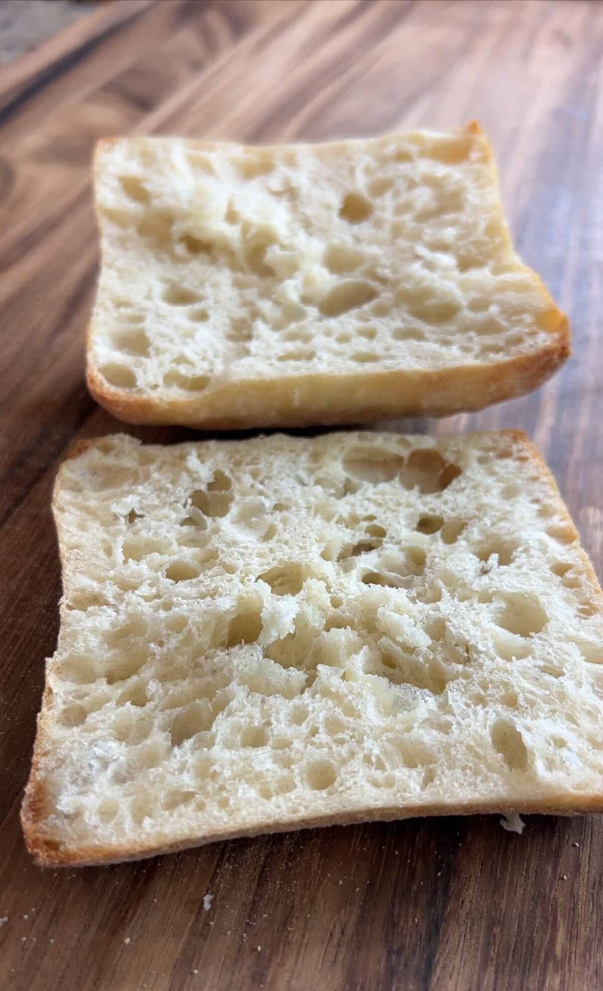sliced open ciabatta bread