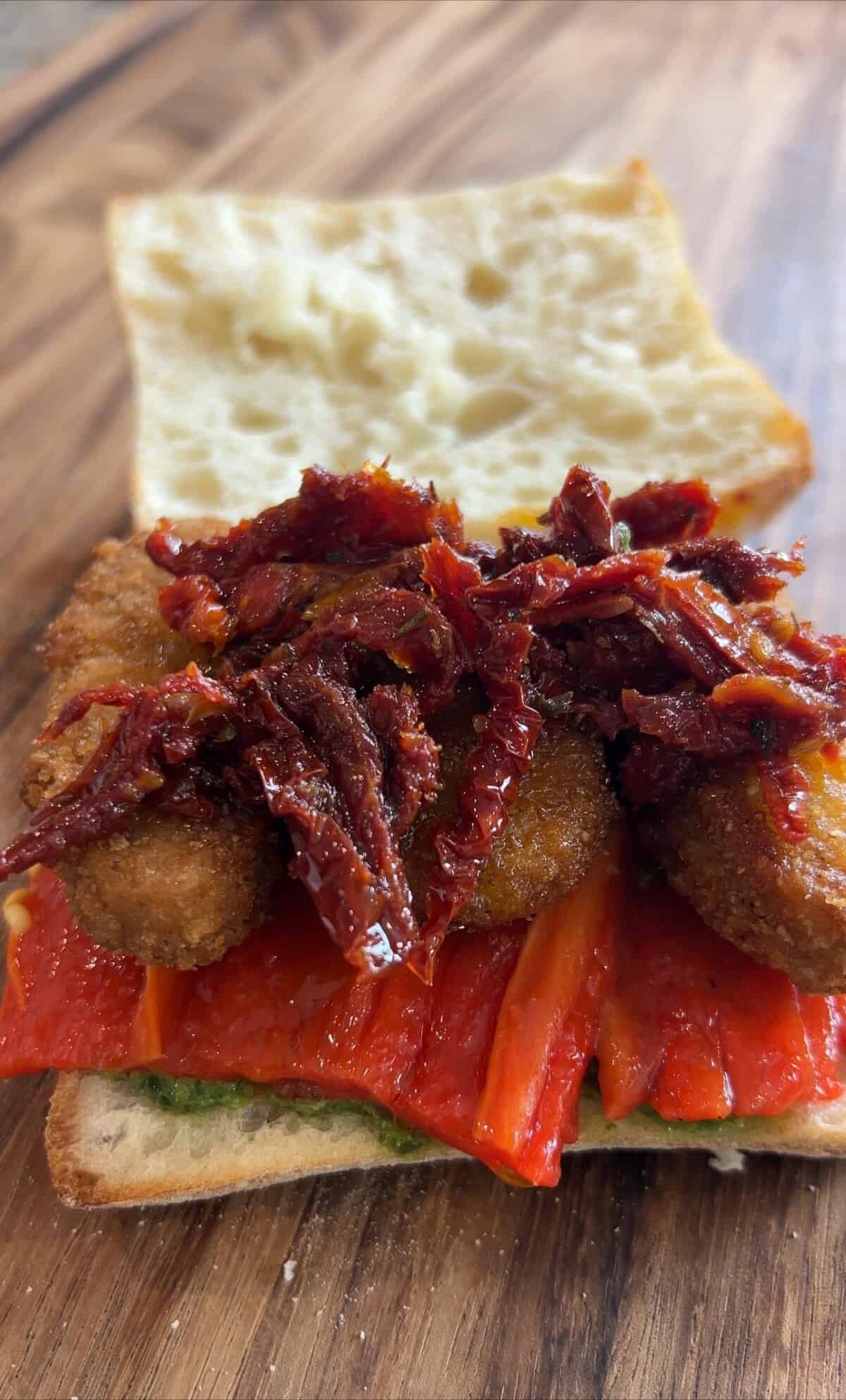 sun-dried tomatoes added to the sandwich.