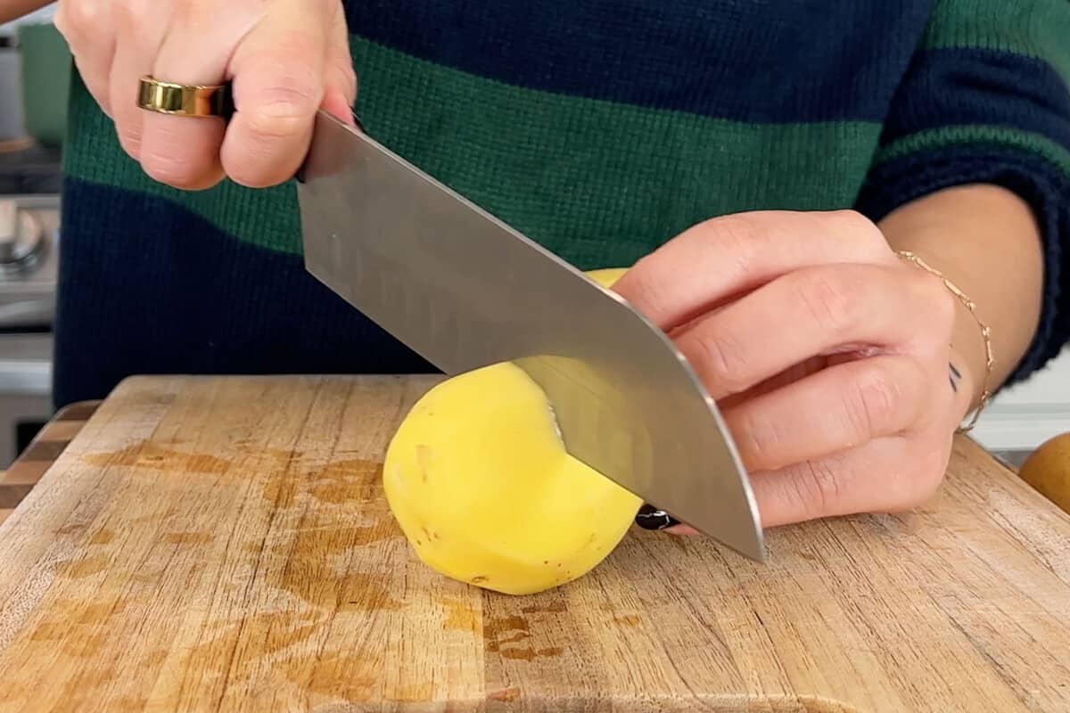 chopping yukon gold potatoes