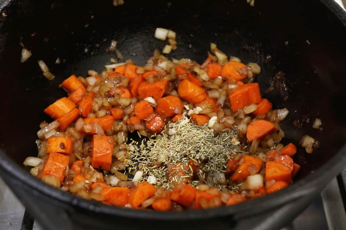 step by step - spices added to carrots and onions