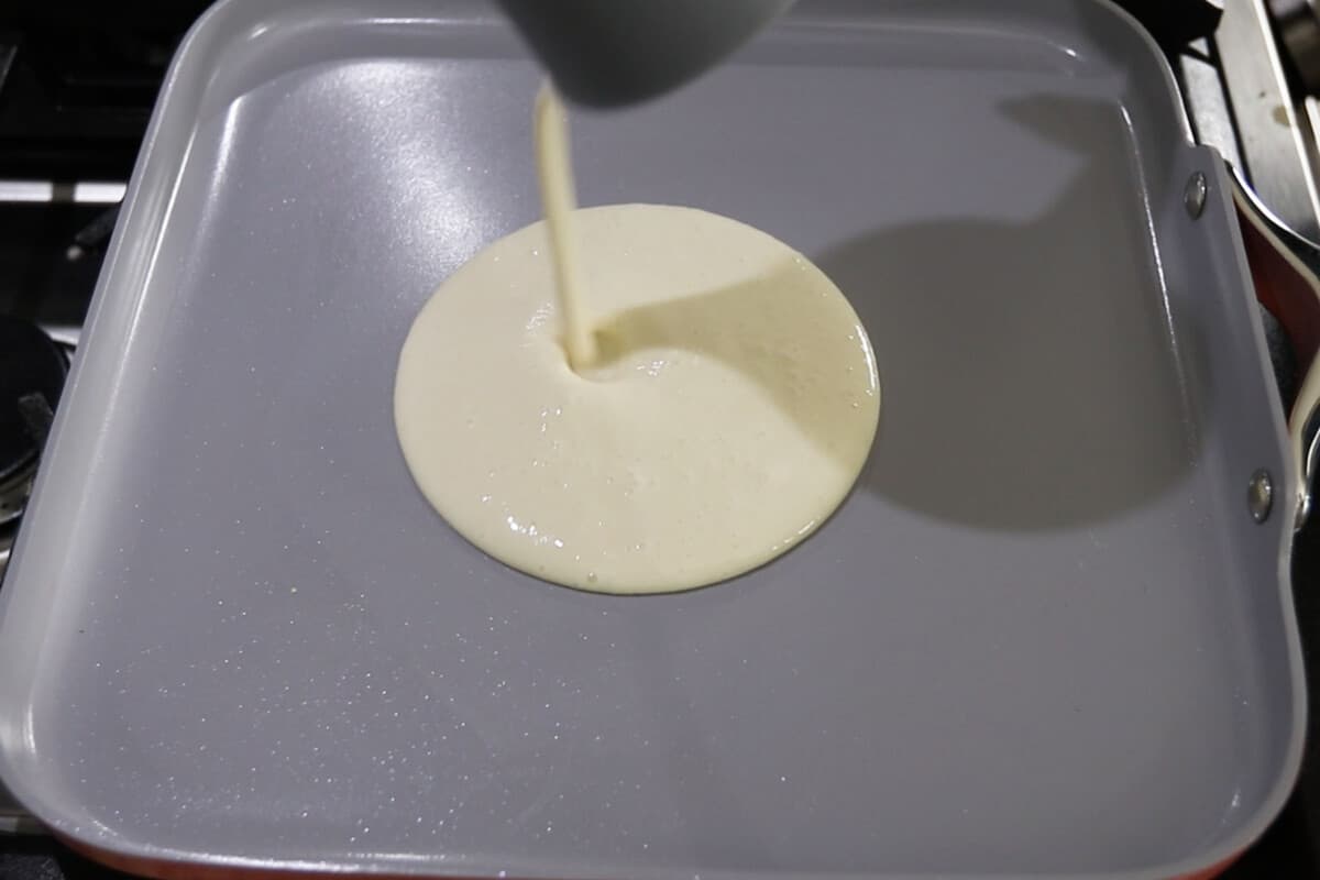 step by step - batter being poured onto pan
