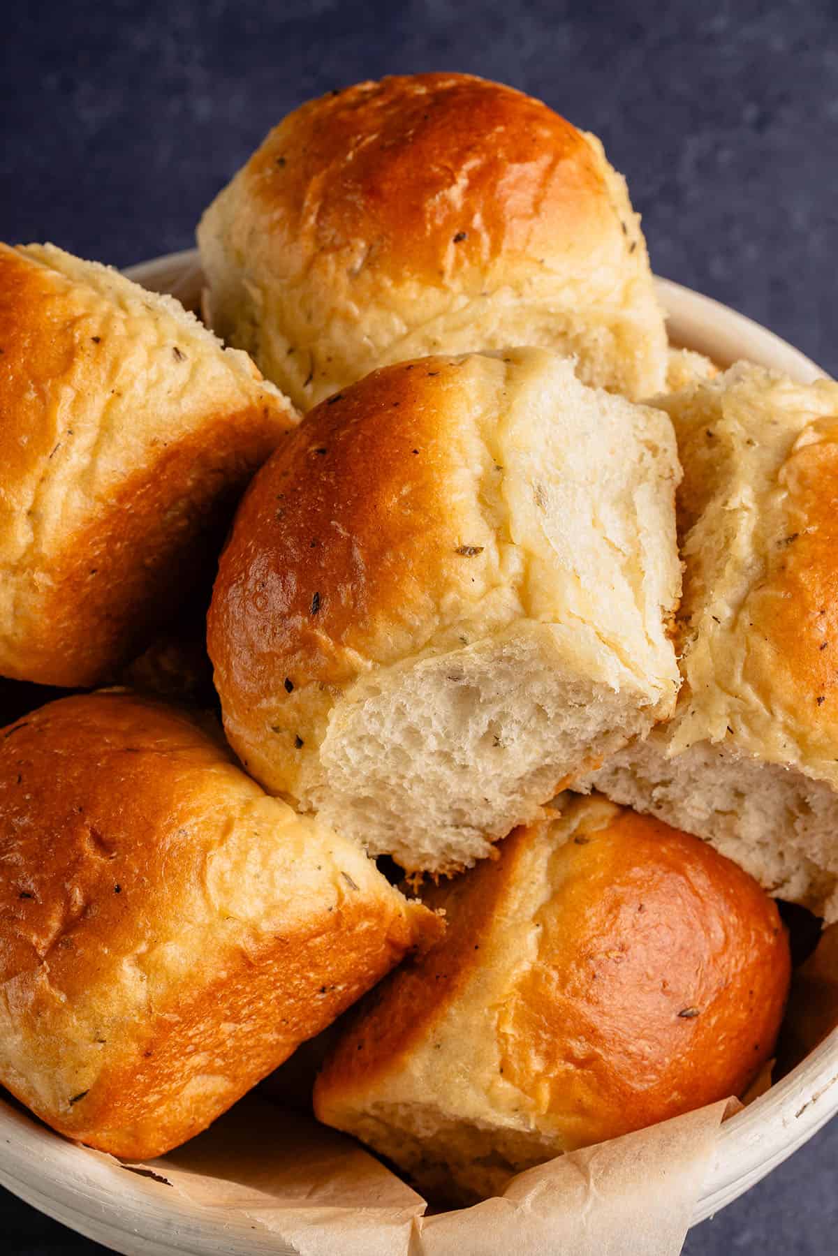 fluffy potato rolls in basket